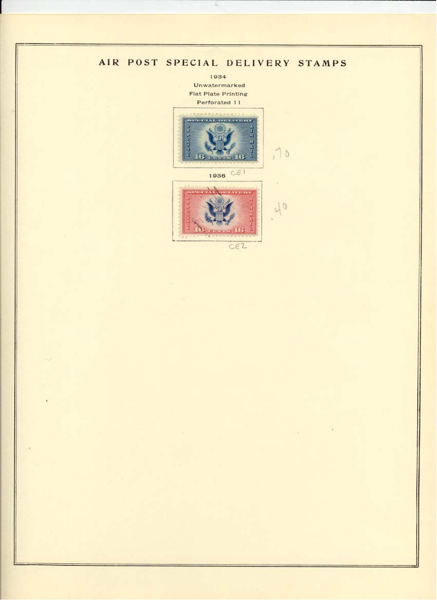 Air Post Special Delivery Stamps Catalog CE1 and CE2