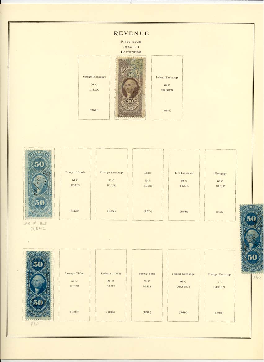 First Issue Revenue Stamps Catalog R52c R54c R60c