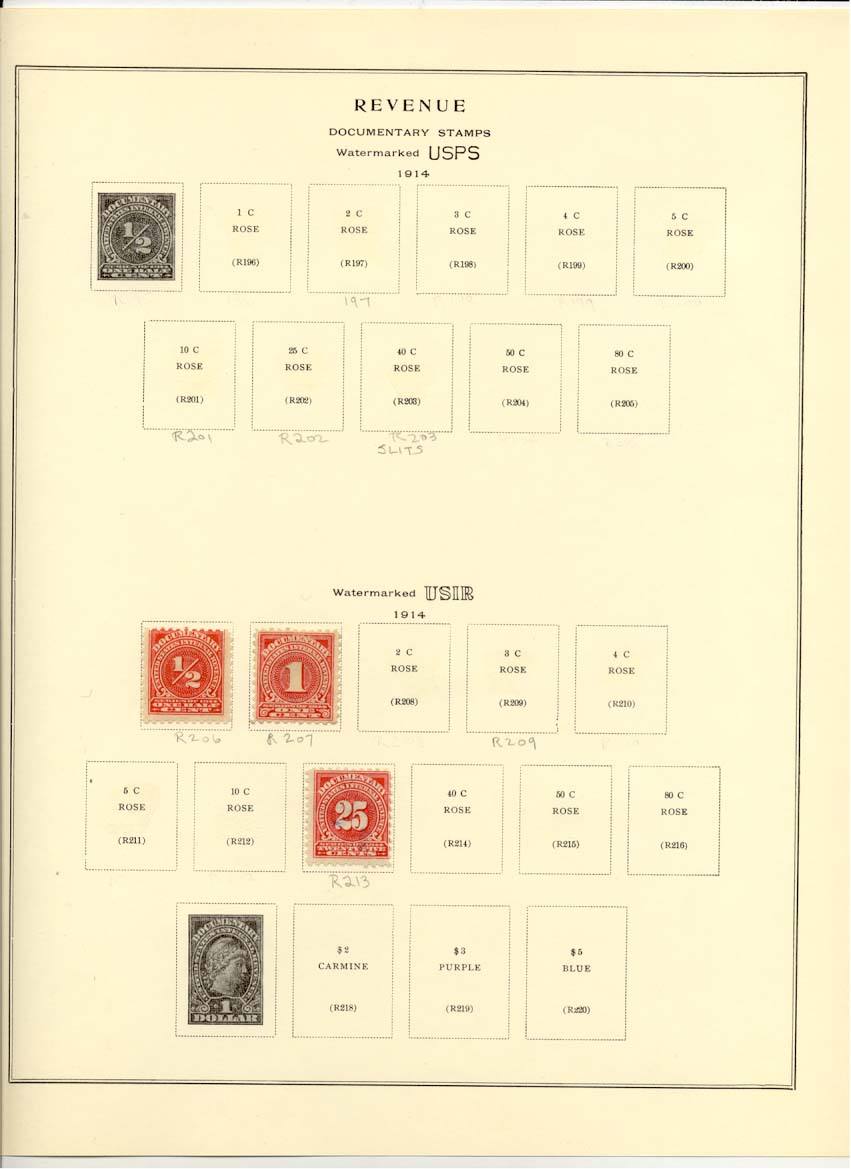 Documentary Revenue Stamps Catalog R206 R207 R213