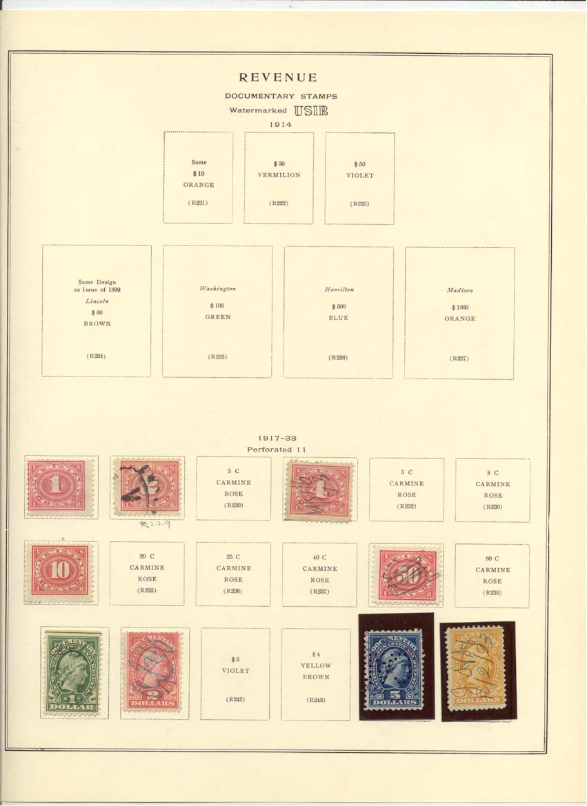 Documentary Revenue Stamps Catalog R228 R229 R231 R234 R238 R240 R241 R244 R245