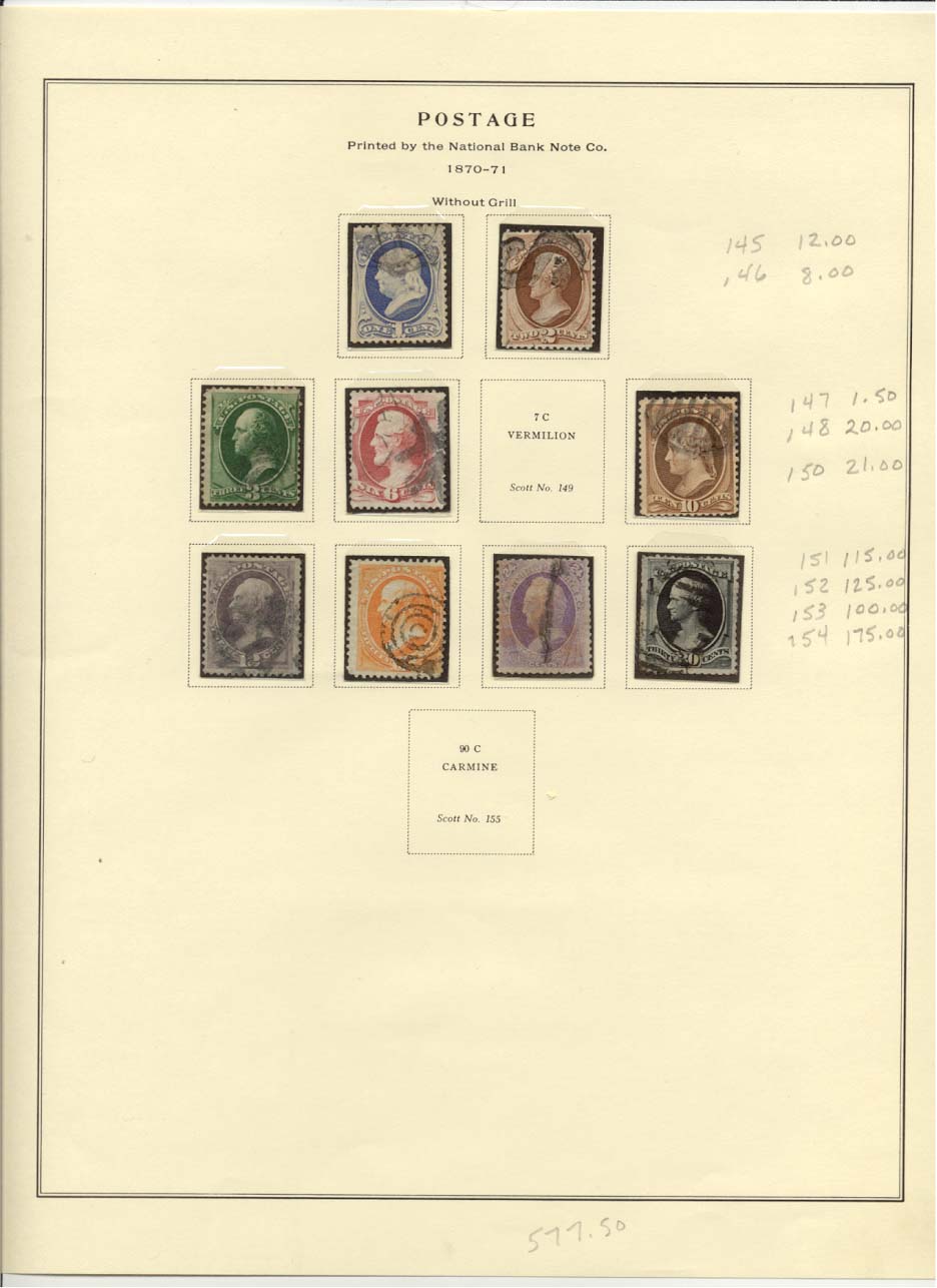 Postage Stamps Scott #145, 146, 147, 148, 150, 151, 152, 153, 154