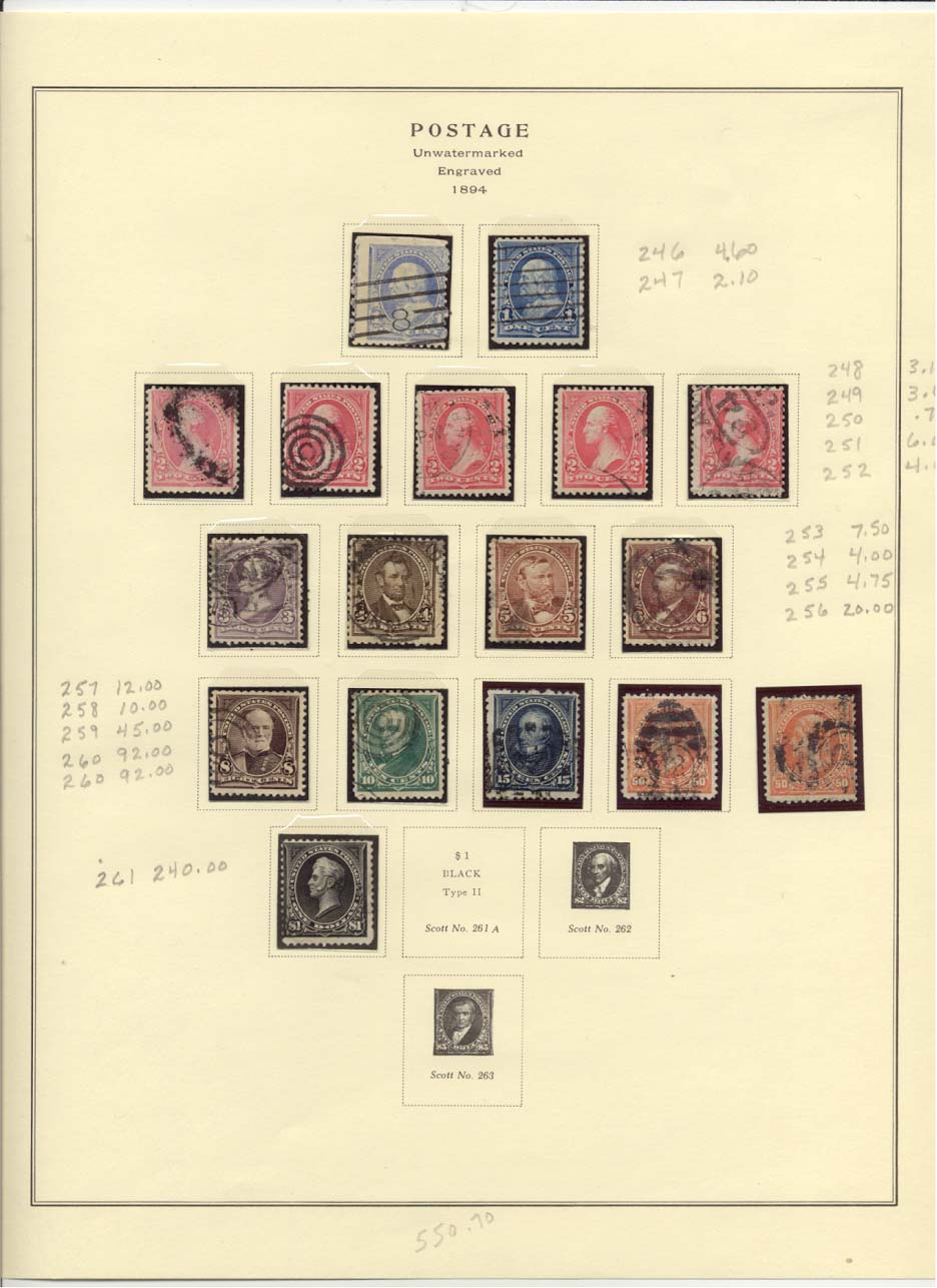 Postage Stamps Scott #246, 247, 248, 249, 250, 251, 252, 253, 254, 255, 256, 257, 258, 259, 260, 261