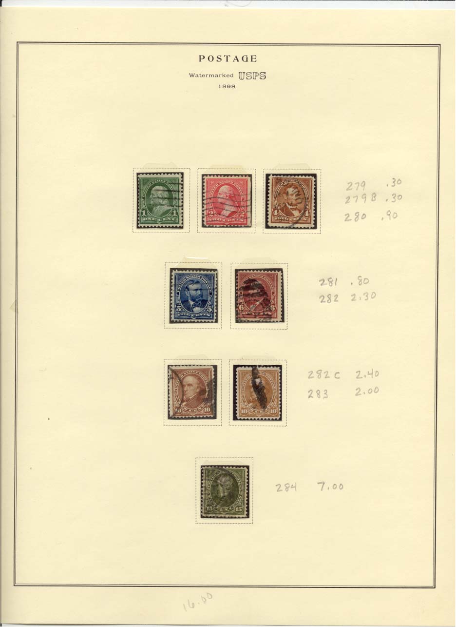 Postage Stamps Scott #279, 279b, 280, 281, 282, 282c, 283, 284