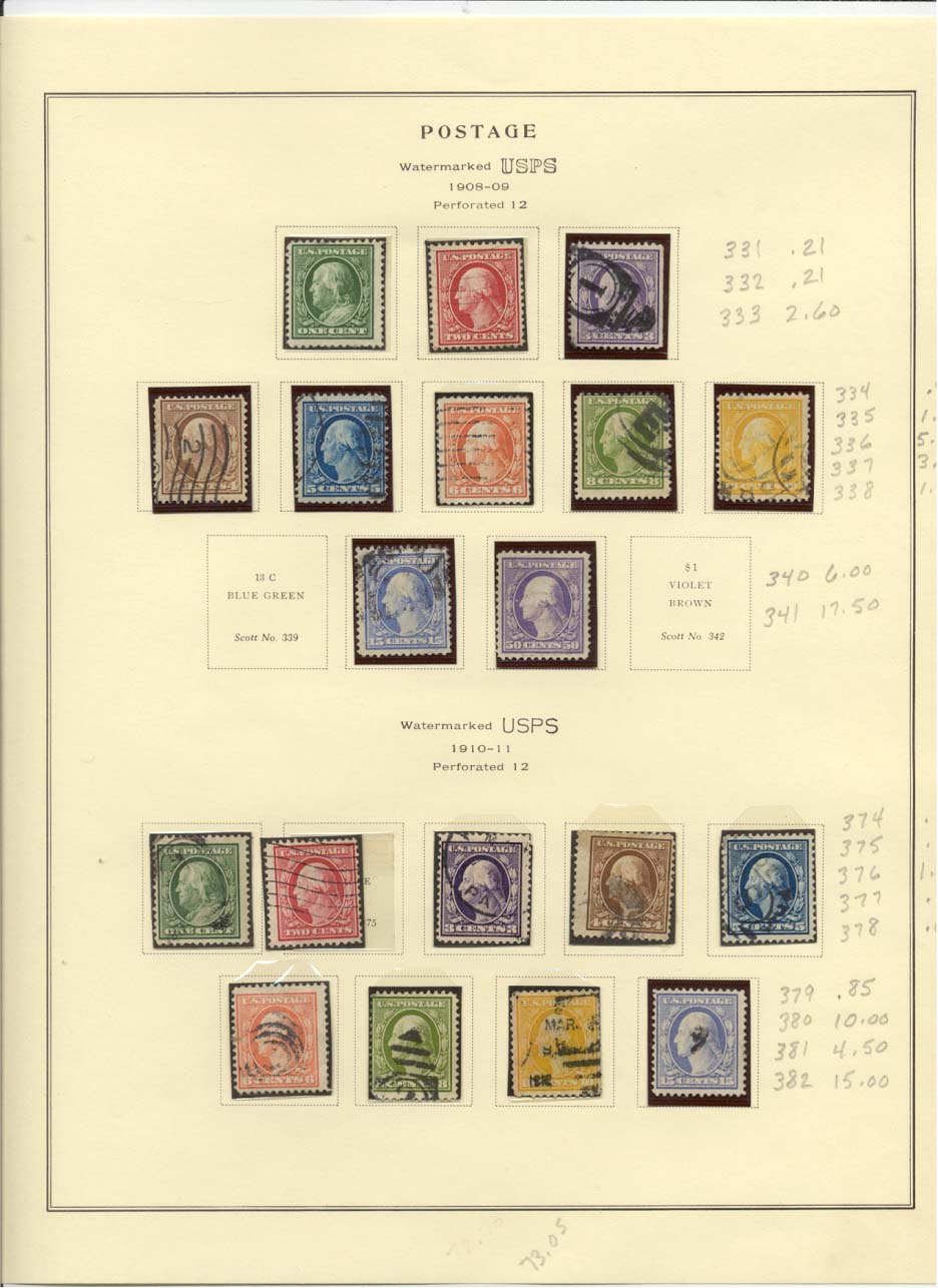 Postage Stamps Scott #331, 332, 333, 334, 335, 336, 337, 338, 340, 341, 374, 375, 376, 377, 378, 379, 380, 381, 382