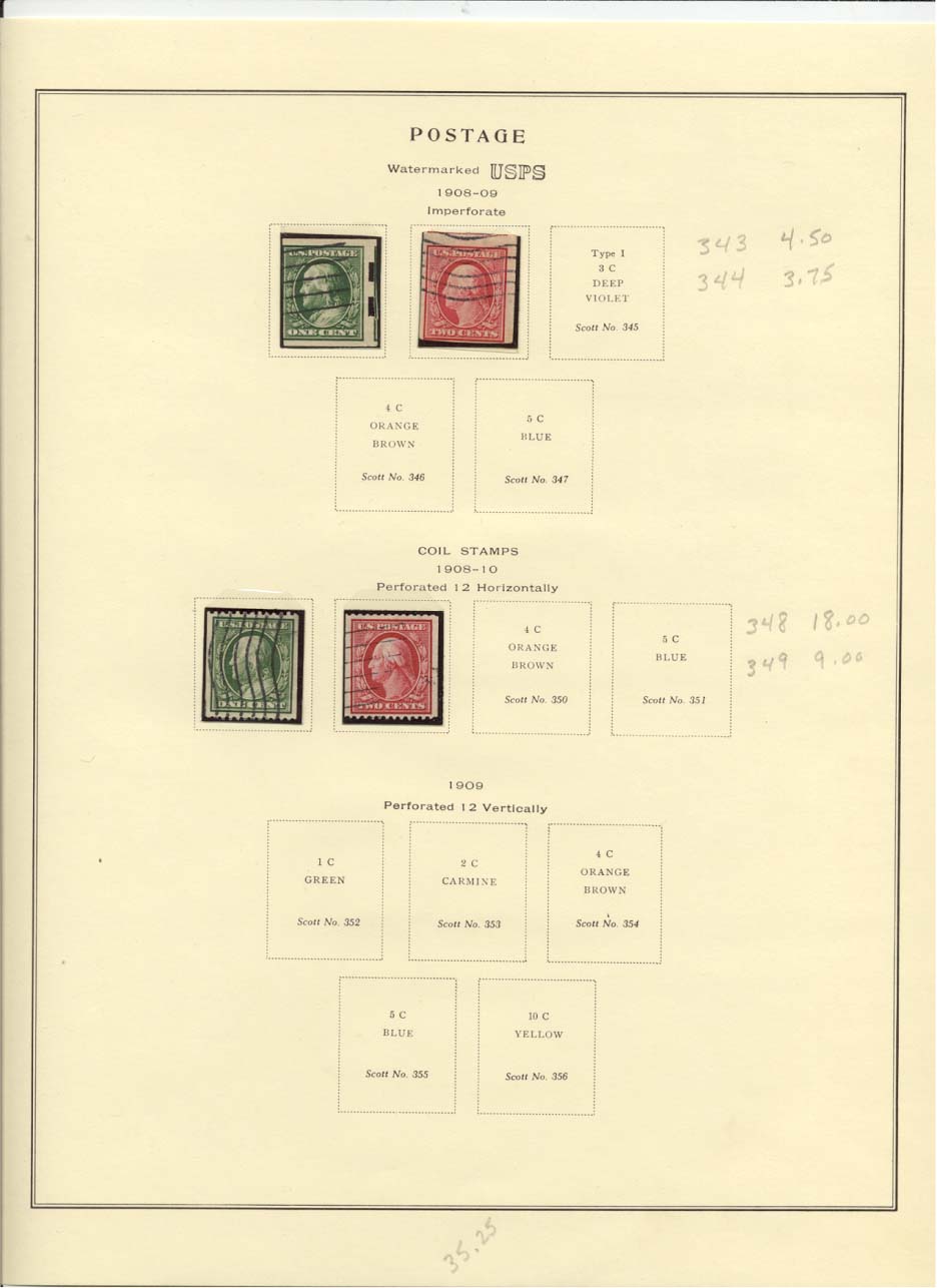Postage Stamps Scott #343, 344, 348, 349
