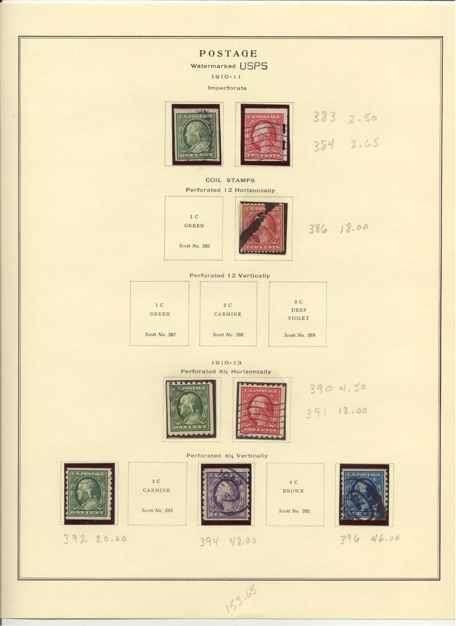 Postage Stamps Scott #383, 384, 386, 390, 391, 392, 394, 396