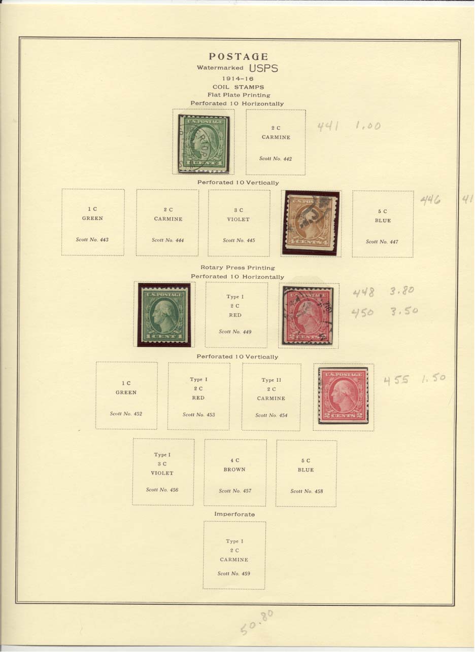 Postage Stamps Scott #441, 446, 448, 450, 455