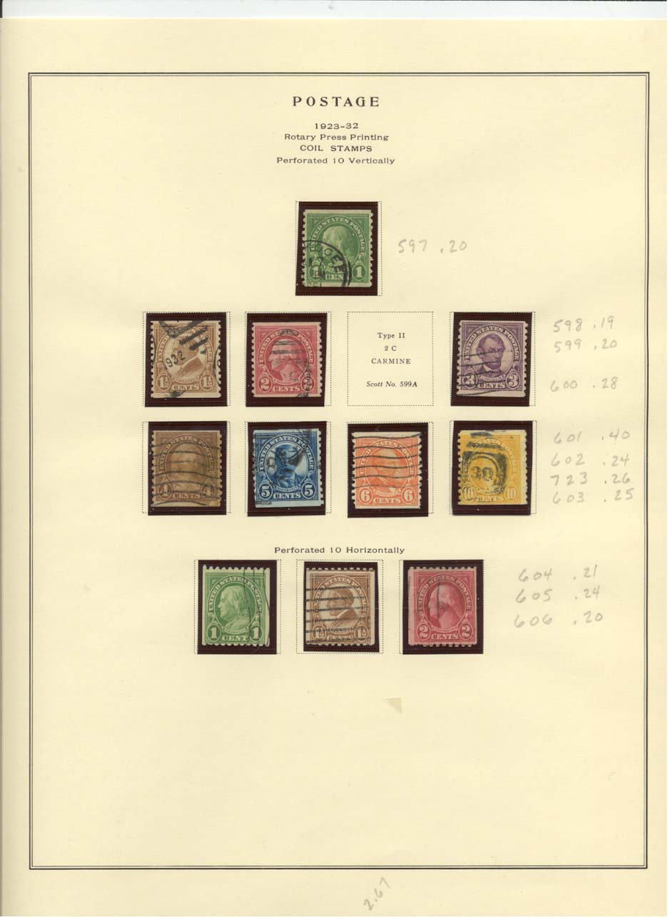 Postage Stamps Scott #597, 598, 599, 600, 601, 602, 723, 603, 604, 605, 606