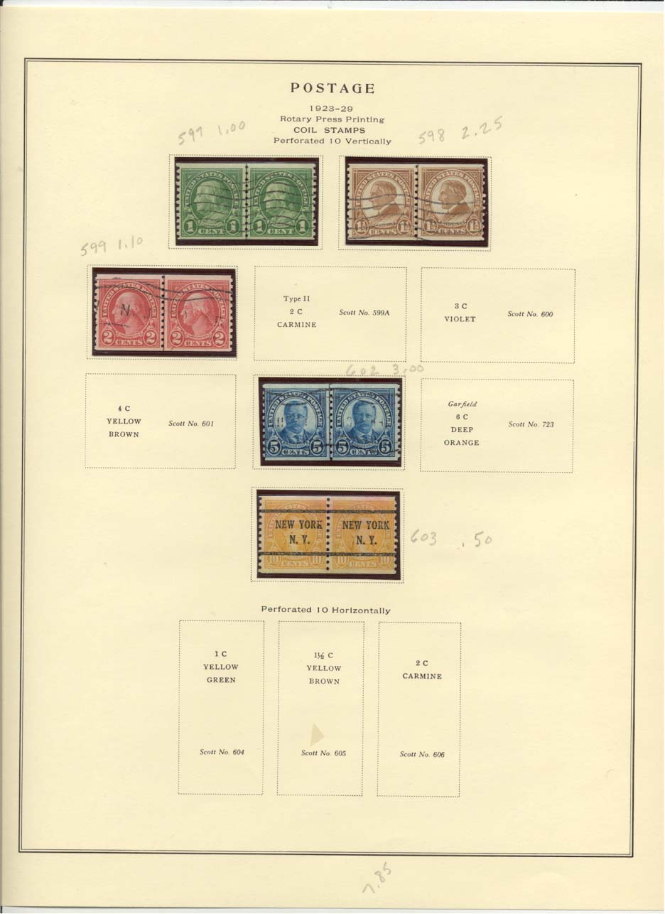Postage Stamps Scott #597, 598, 599, 602, 603