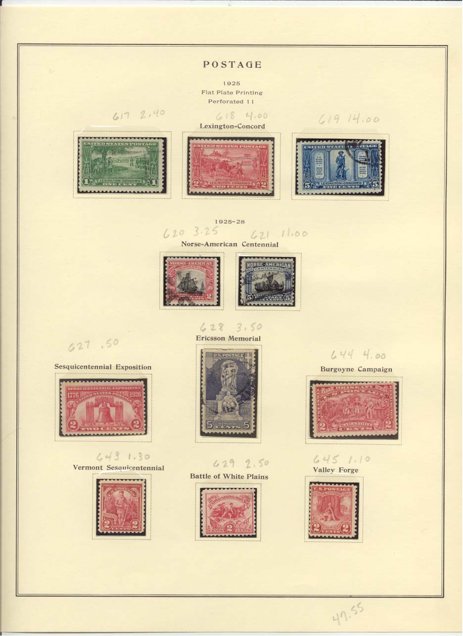 Postage Stamps Scott #617, 618, 619, 620, 621, 627, 628, 644, 643, 629, 645