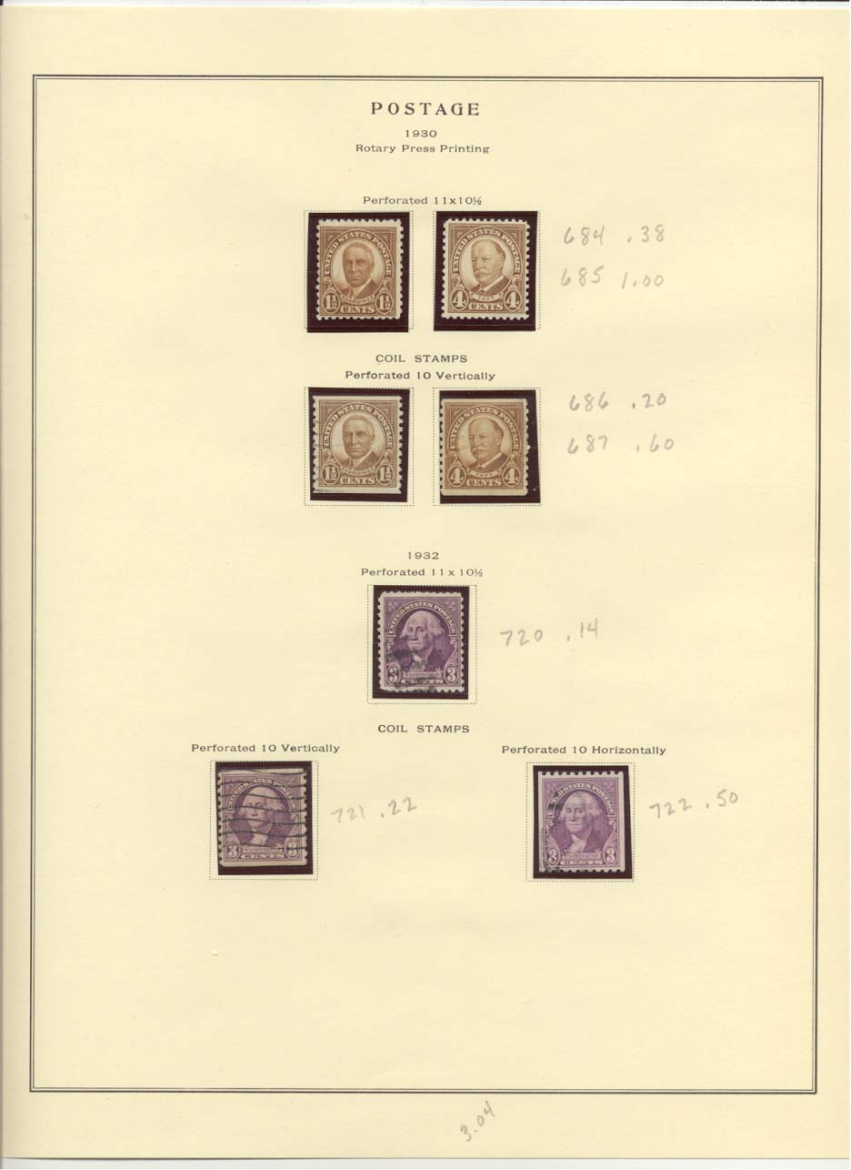 Postage Stamps Scott #684, 685, 686, 687, 720, 721, 722