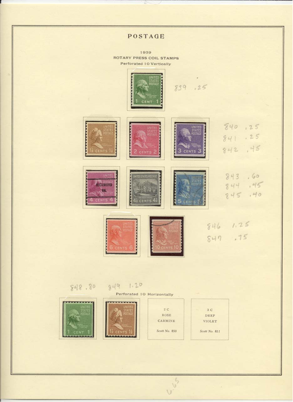 Postage Stamps Scott #839, 840, 841, 842, 843, 844, 845, 846, 847, 848, 849