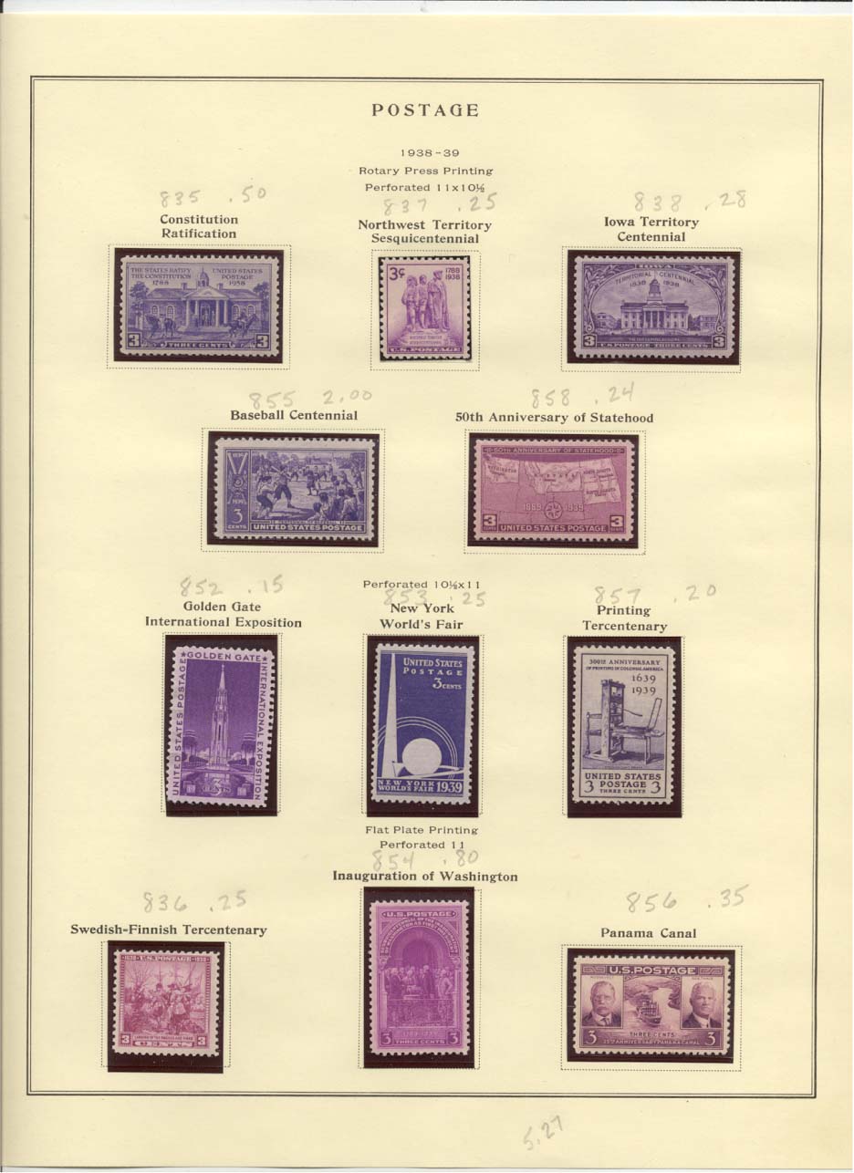 Postage Stamps Scott #835, 837, 838, 855, 858, 852, 853, 857, 836, 854, 856
