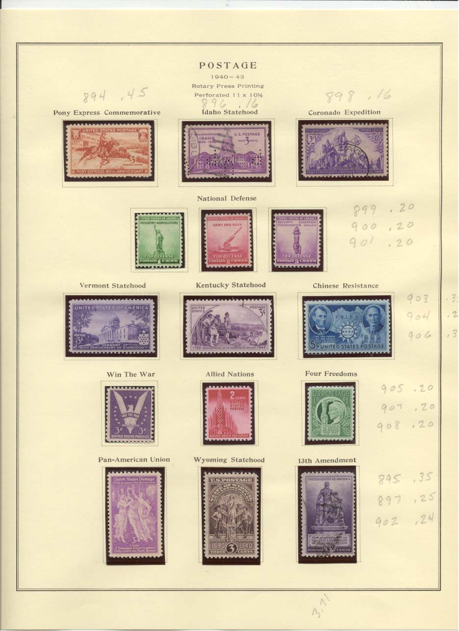 Postage Stamps Scott #894, 896, 898, 899, 900, 901, 903, 904, 906, 905, 907, 908, 895, 897, 902