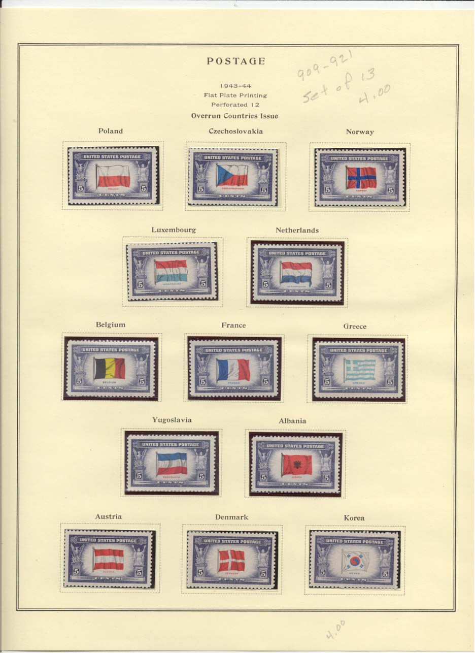 Postage Stamps Scott #909, 910, 911, 912, 913, 914, 915, 916, 917, 918, 919, 920, 921