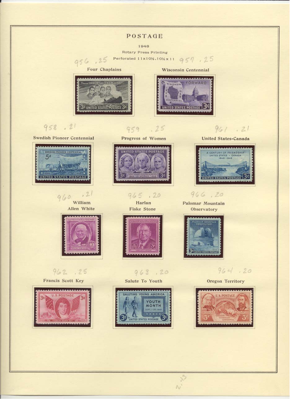 Postage Stamps Scott #956, 957, 958, 959, 961, 960, 965, 966, 962, 963, 964