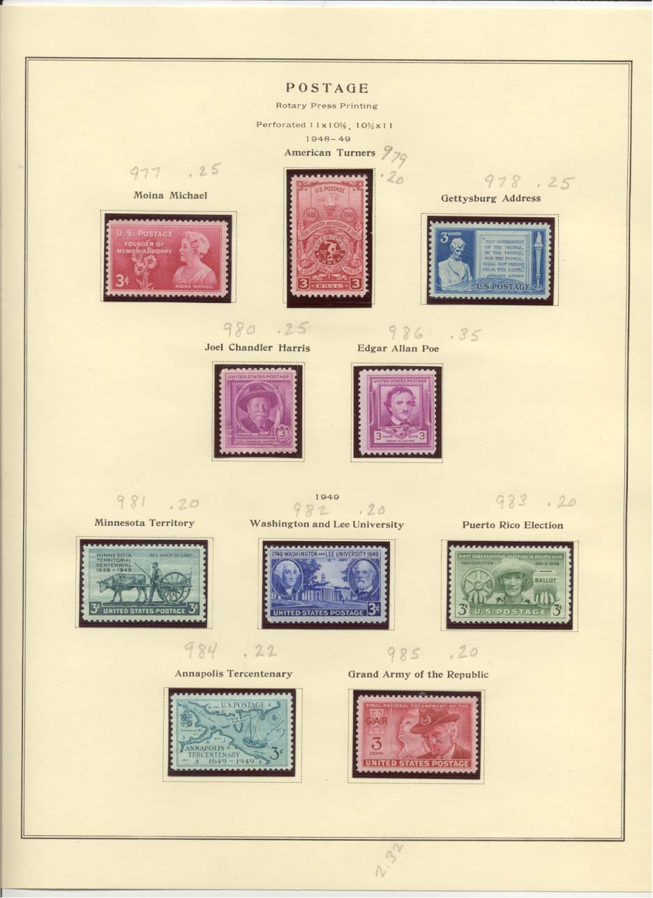 Postage Stamps Scott #977, 979, 978, 980, 986, 981, 982, 983, 984, 985