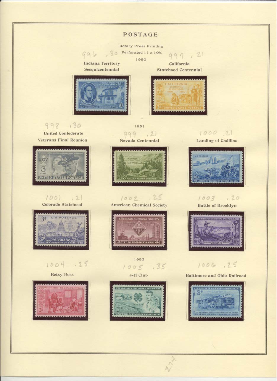 Postage Stamps Scott #996, 997, 998, 999, 1000, 1001, 1002, 1003, 1004, 1005, 1006