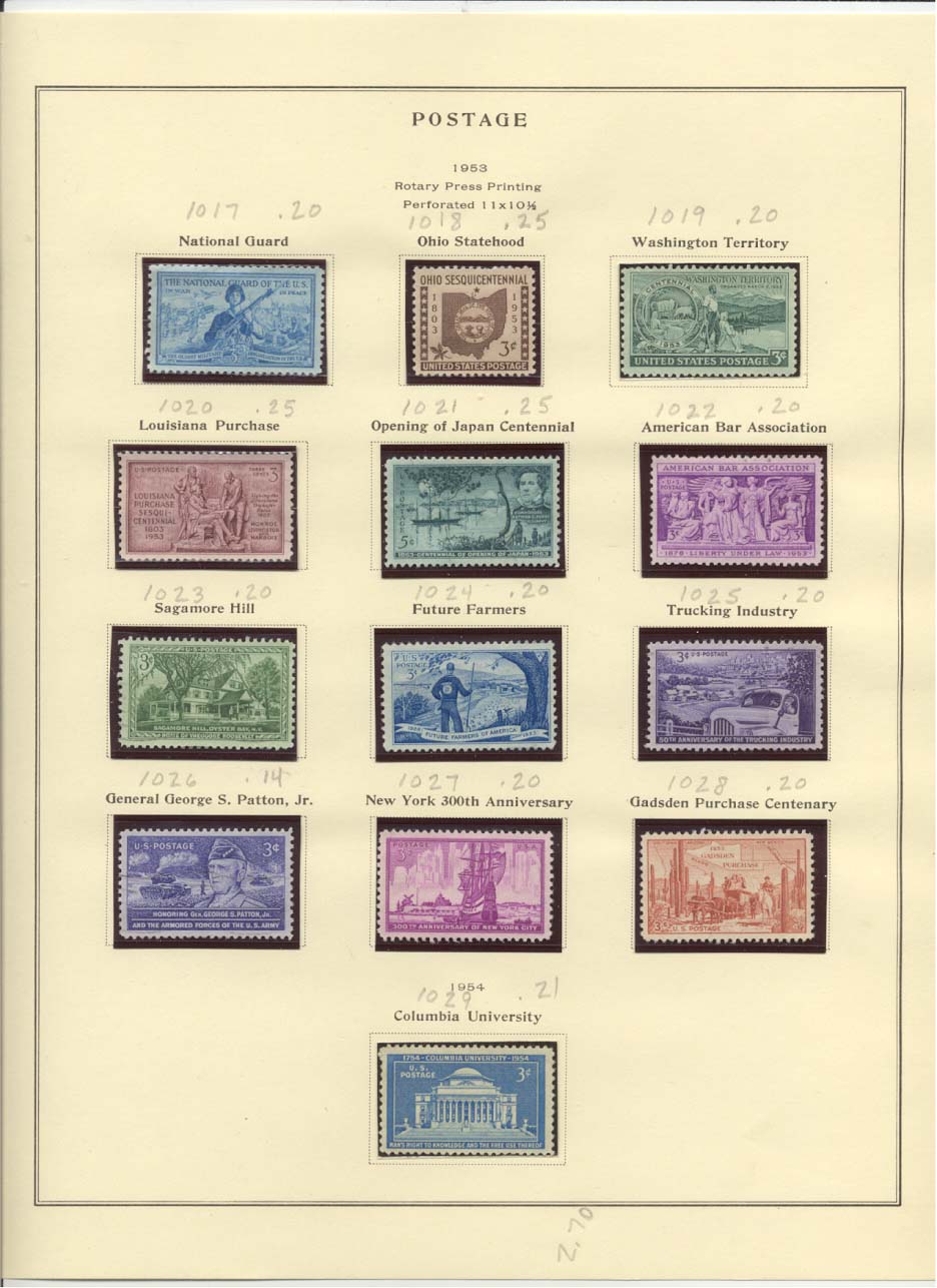 Postage Stamps Scott #1017, 1018, 1019, 1020, 1021, 1022, 1023, 1024, 1025, 1026, 1027, 1028, 1029