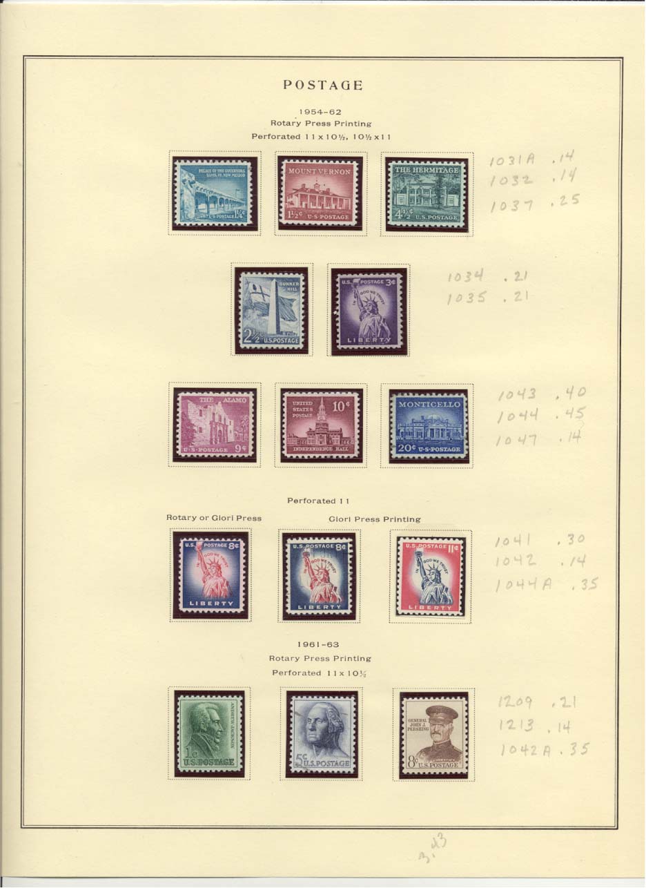 Postage Stamps Scott #1031A, 1032, 1037, 1034, 1035, 1043, 1044, 1047, 1041, 1042, 1044A, 1209, 1213, 1042A