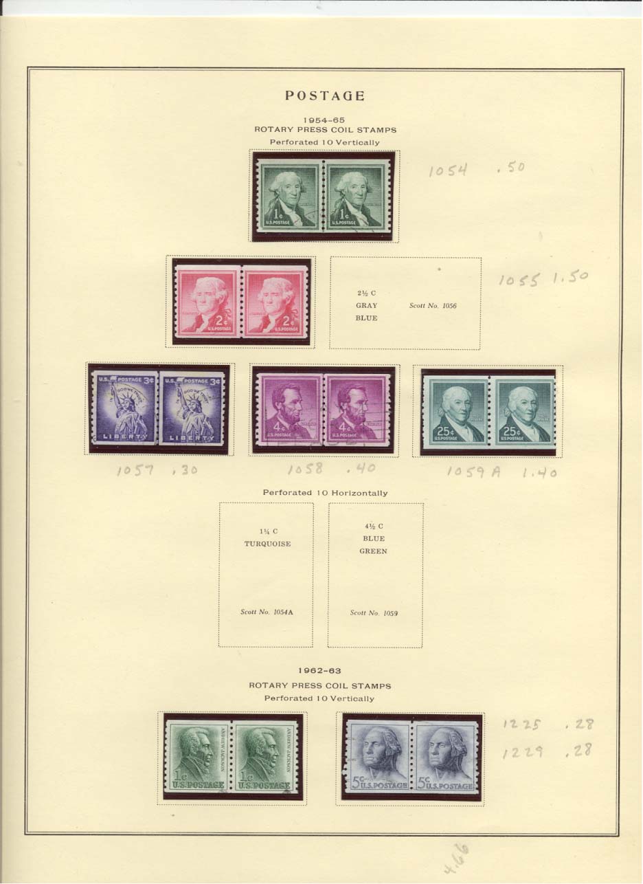Postage Stamps Scott #1054, 1055, 1057, 1058, 1059A, 1225, 1229