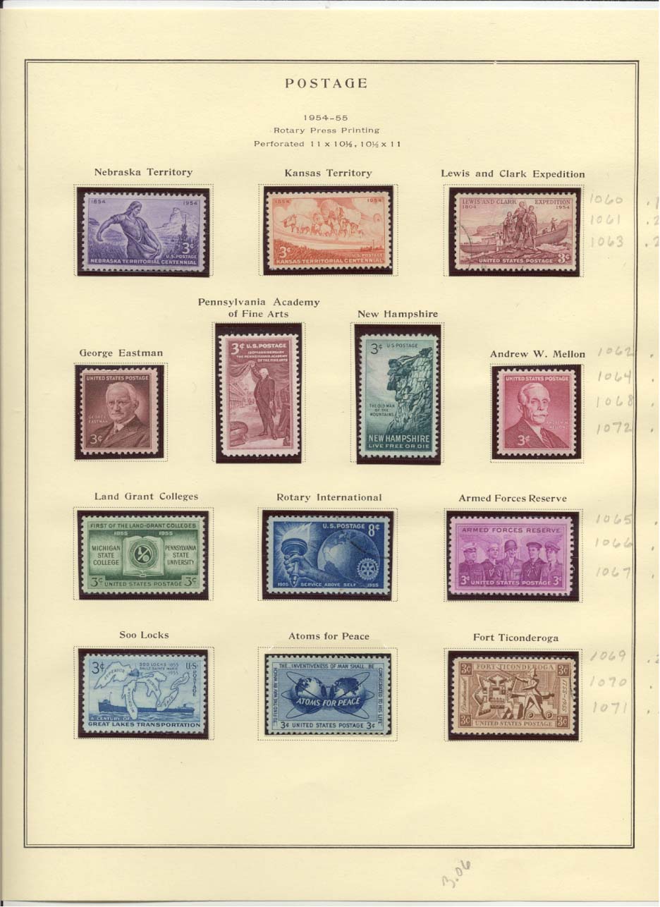Postage Stamps Scott #1060, 1061, 1063, 1062, 1064, 1068, 1072, 1065, 1066, 1067, 1069, 1070, 1071