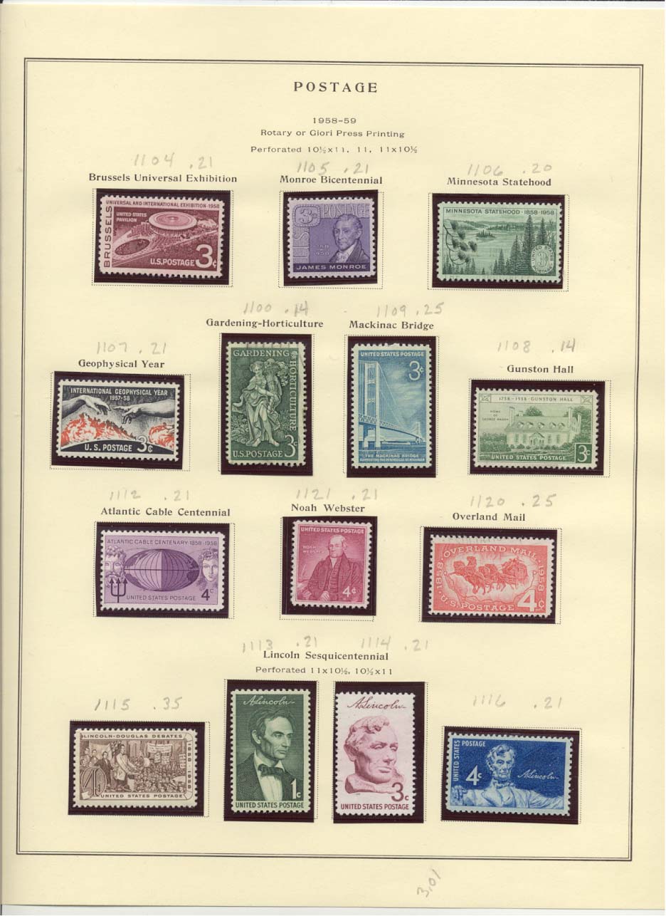 Postage Stamps Scott #1104, 1105, 1106, 1107, 1100, 1109, 1108, 1112, 1121, 1120, 1115, 1113, 1114, 1116