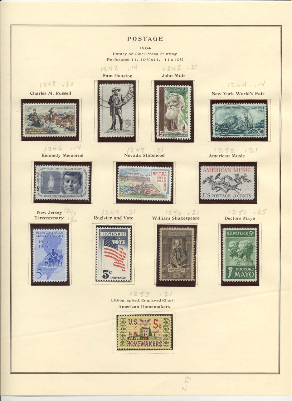 Postage Stamps Scott #1243, 1242, 1245, 1244, 1246, 1248, 1252, 1247, 1249, 1250, 1251, 1253