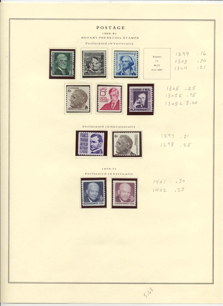 Postage Stamps Scott #1299, 1303, 1304, 1305, 1305E, 1305C, 1297, 1298, 1401, 1402
