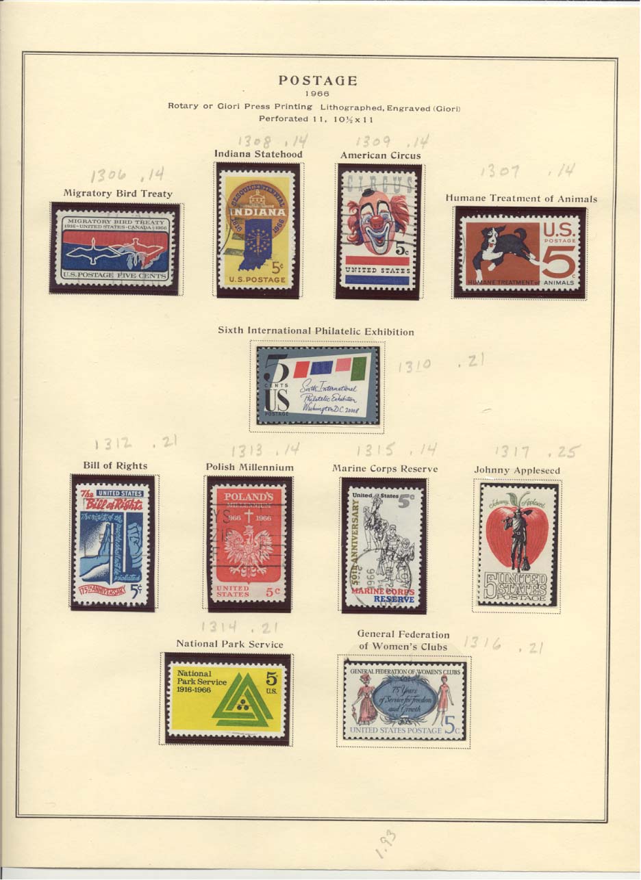 Postage Stamps Scott #1306, 1308, 1309, 1307, 1310, 1312, 1313, 1315, 1317, 1314, 1316