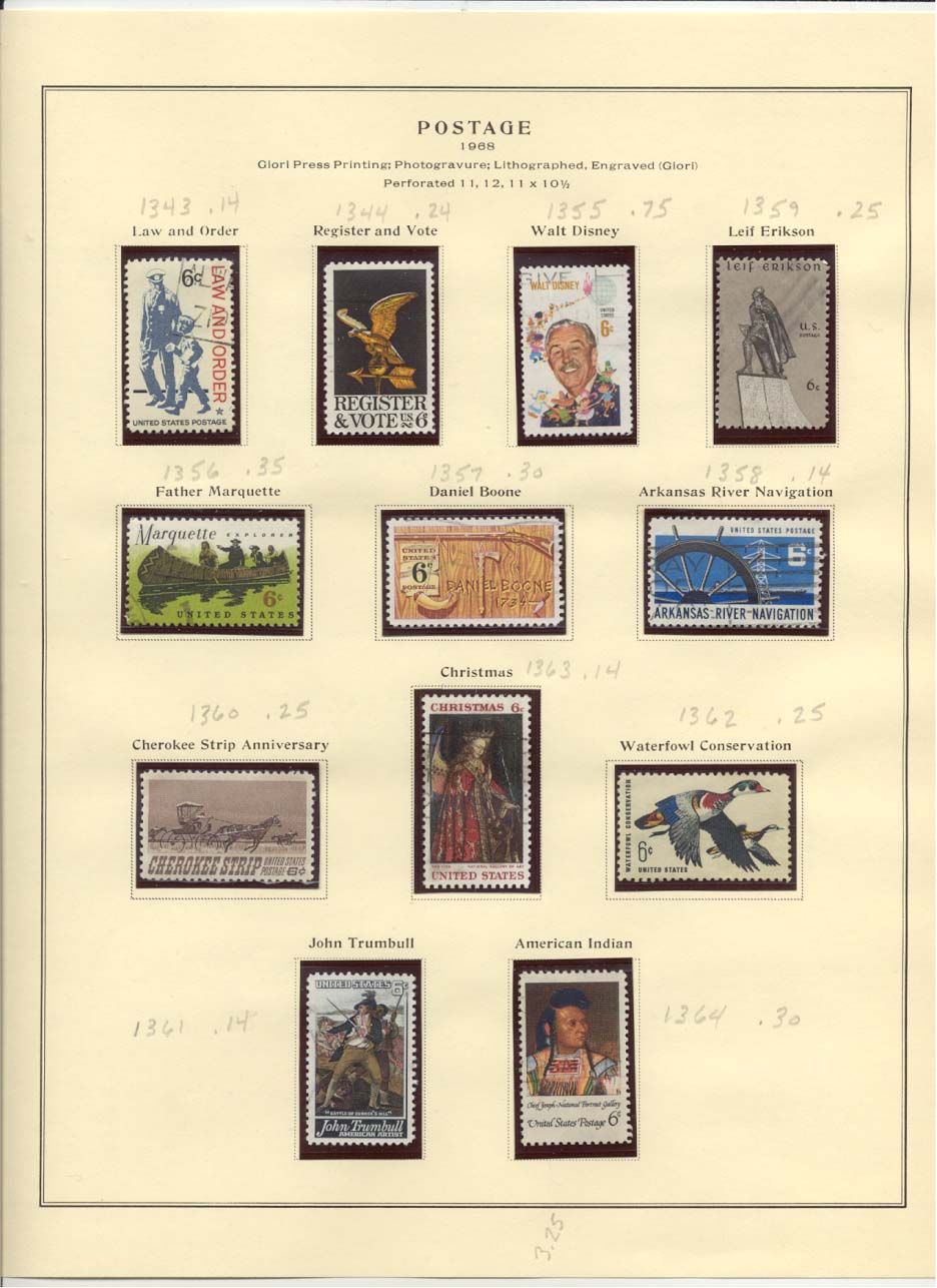 Postage Stamps Scott #1343, 1344, 1355, 1359, 1356, 1357, 1358, 1360, 1363, 1362, 1361, 1364