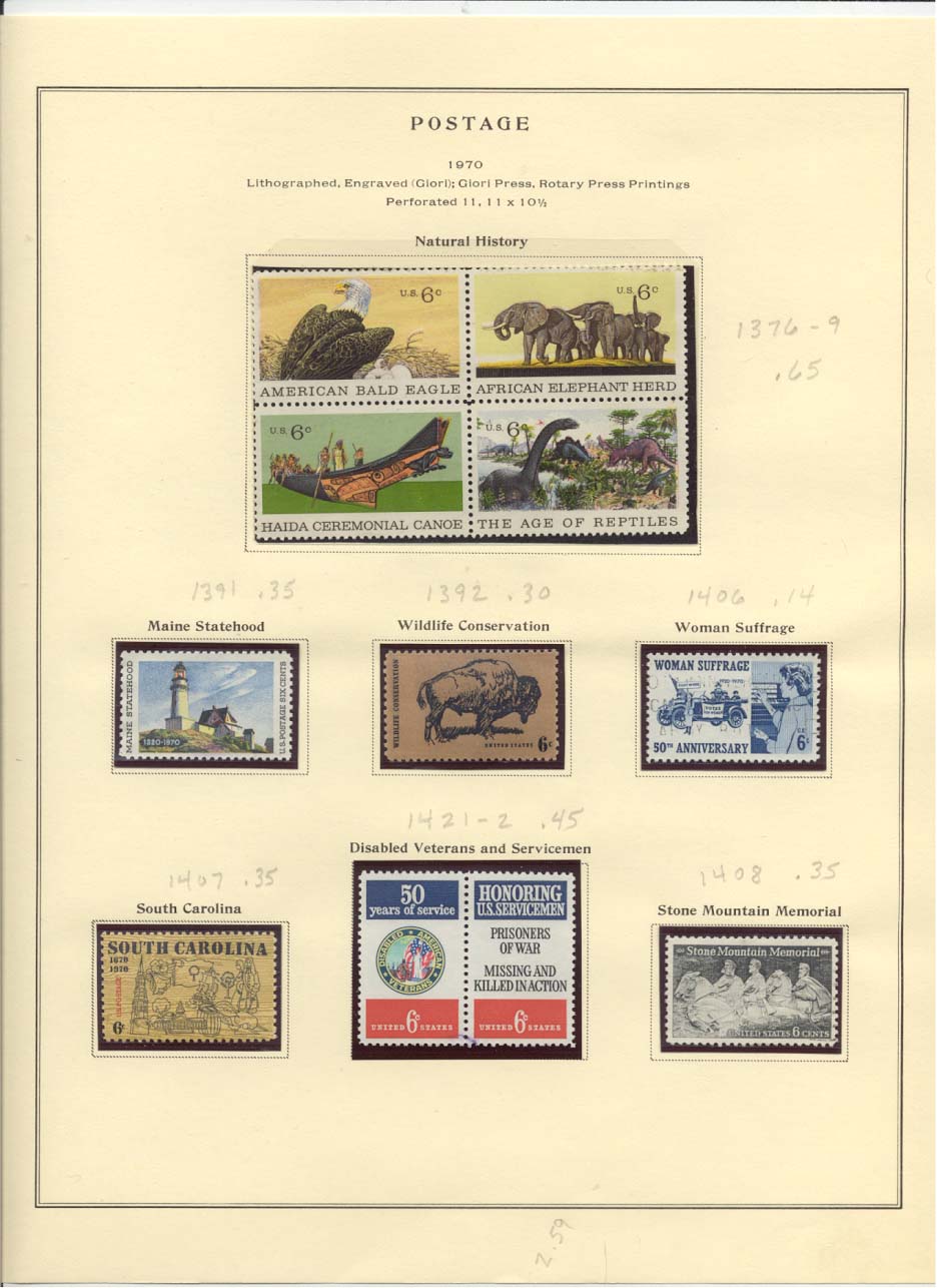 Postage Stamps Scott #1387-1390, 1391, 1392, 1406, 1421-1422, 1408