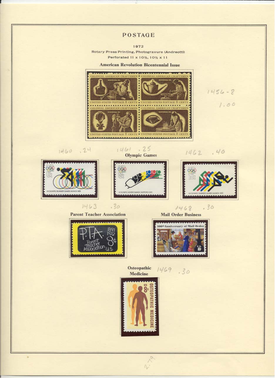 Postage Stamps Scott #1456-1459, 1460, 1461, 1462, 1463, 1468, 1469