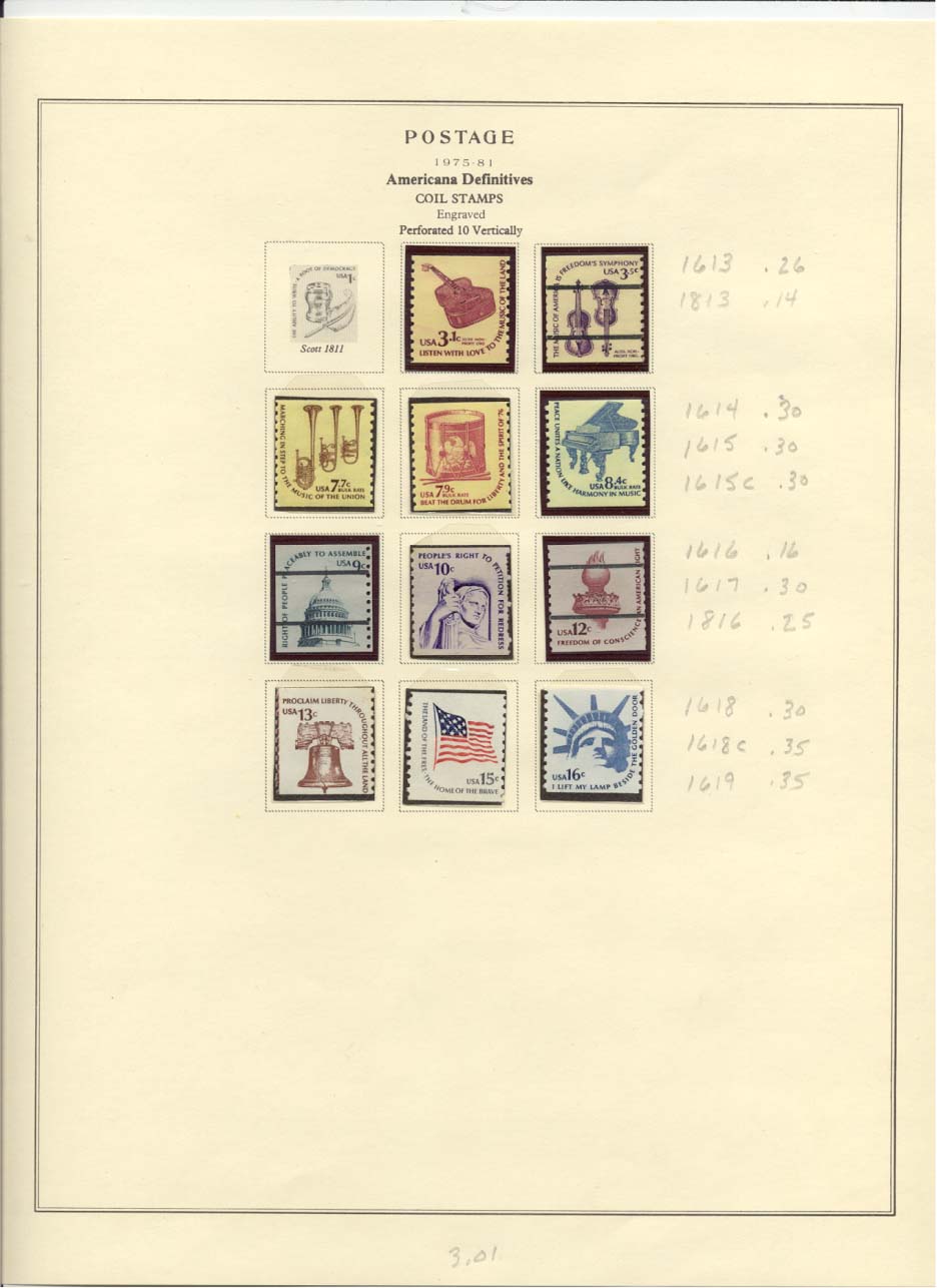 Postage Stamps Scott #1613, 1813, 1614, 1615, 1615c, 1616, 1617, 1816, 1618, 1618c, 1619