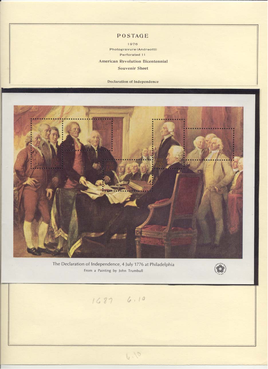 Postage Stamps Scott #1687 Declaration of Independence Sheet