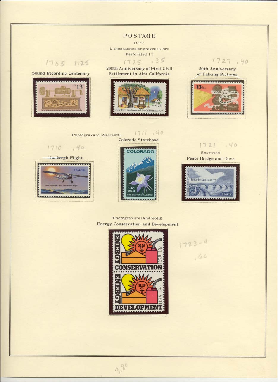 Postage Stamps Scott #1705, 1725, 1727, 1710, 1711, 1721, 1723-1724