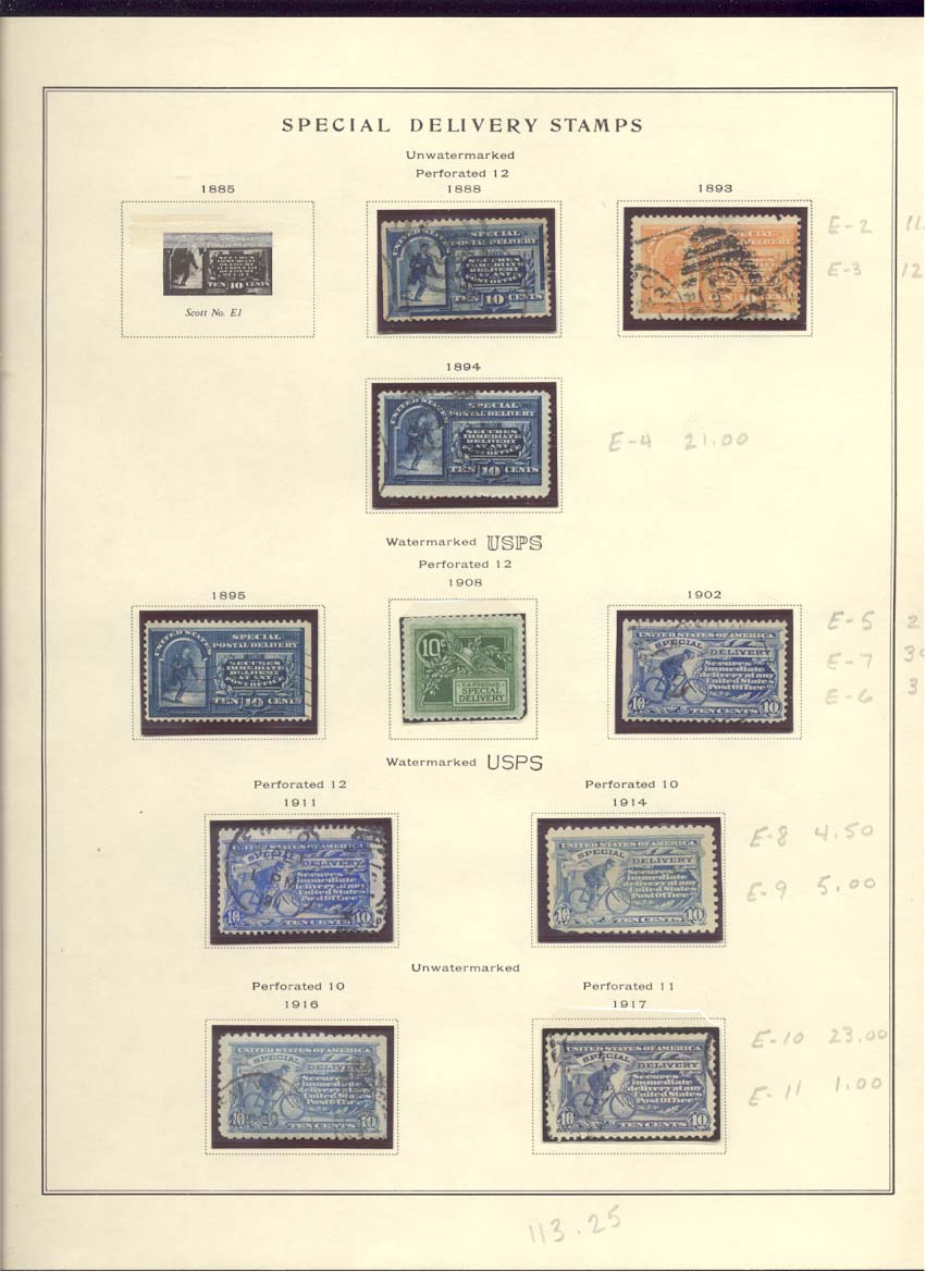 Special Delivery Stamps Scott #E2, E3, E4, E5, E6, E7, E8, E9, E10, E11