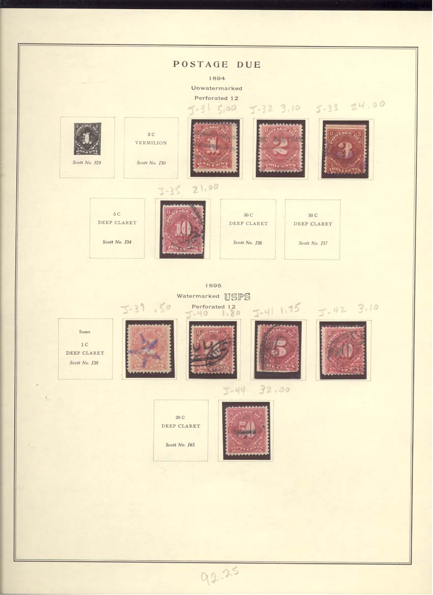 Postage Due Stamps Scott #J31, J32, J33, J35, J39, J40, J41, J42, J44