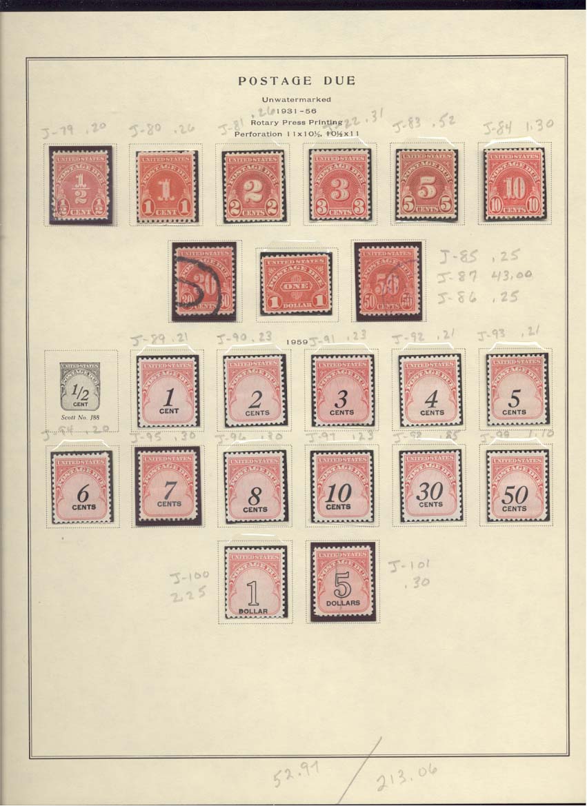 Postage Due Stamps Scott #J79, J80, J81, J82, J83, J84, J85, J86, J87, J89, J90, J91, J92, J93, J94, J95, J96, J97, J98, J99, J100, J101
