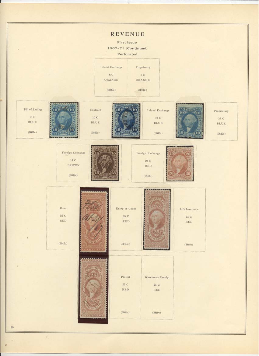First Issue Revenue Stamps Catalog #3832c, 3834c, 3836c, 3839c, 3841c, 3843c, 3845c, 3847c