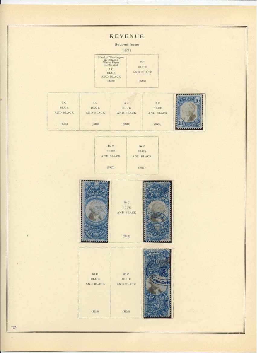 Second Issue 1871 Revenue Stamps Catalog #3909, 3912, 3914, 3917