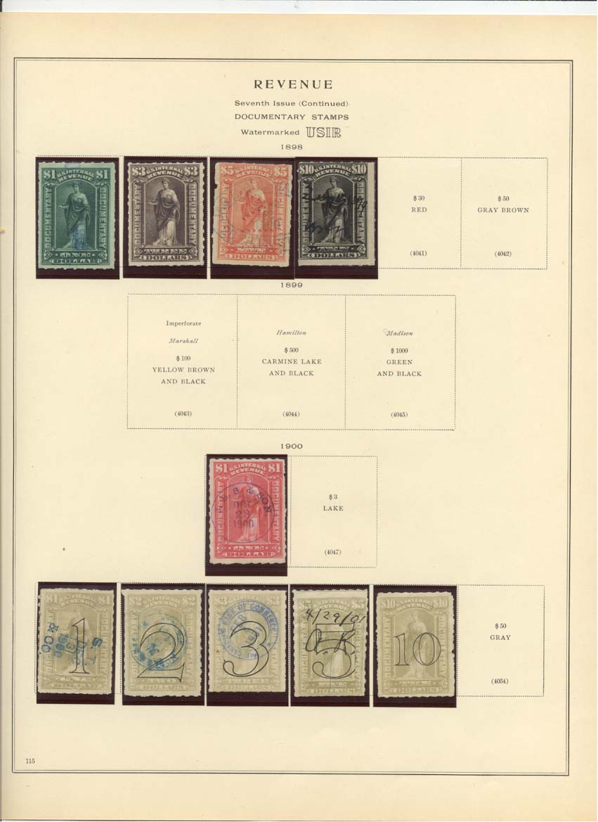 Seventh Issue Documentary Revenue Stamps Catalog #4037, 4038, 4039, 4040, 4046, 4048, 4049, 4050, 4051, 4052