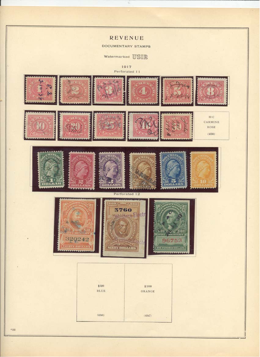 Documentary Revenue Stamps Catalog #4225, 4226, 4227, 4228, 4229, 4230, 4231, 4232, 4233, 4234, 4235, 4237, 4238, 4239, 4240, 4241, 4242, 4243, 4244, 4245