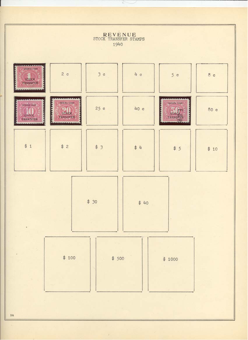 Stock Transfer Revenue Stamps of 1940