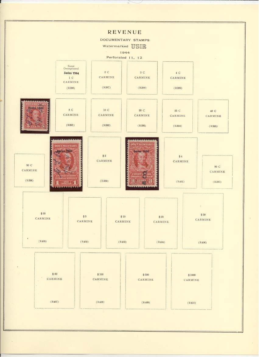 Documentary Revenue Stamp Catalog #R390, R398, R400