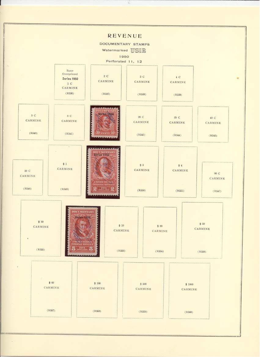 Documentary Revenue Stamps Catalog #R542, R549, R552