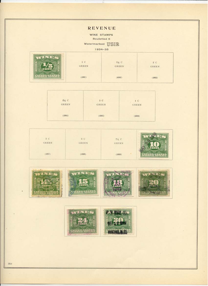 Wine Revenue Stamps Catalog # 4900, 4910, 4911, 4912, 4913, 4914, 4915, 4916