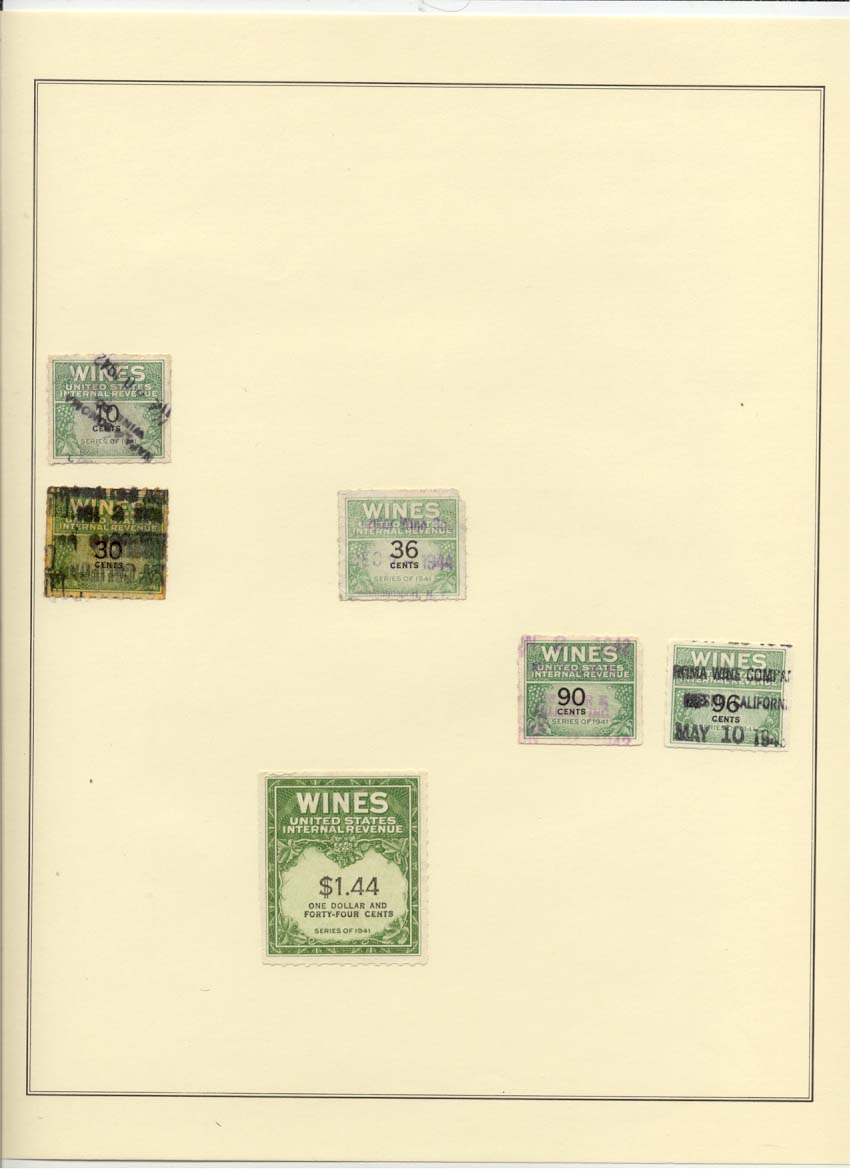 Six Wine Revenue Stamps