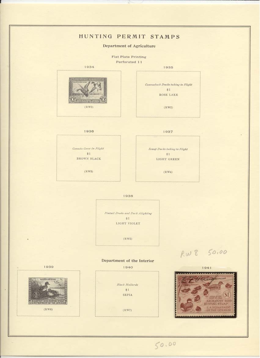 Hunting Permit Duck Stamps Scott #RW8