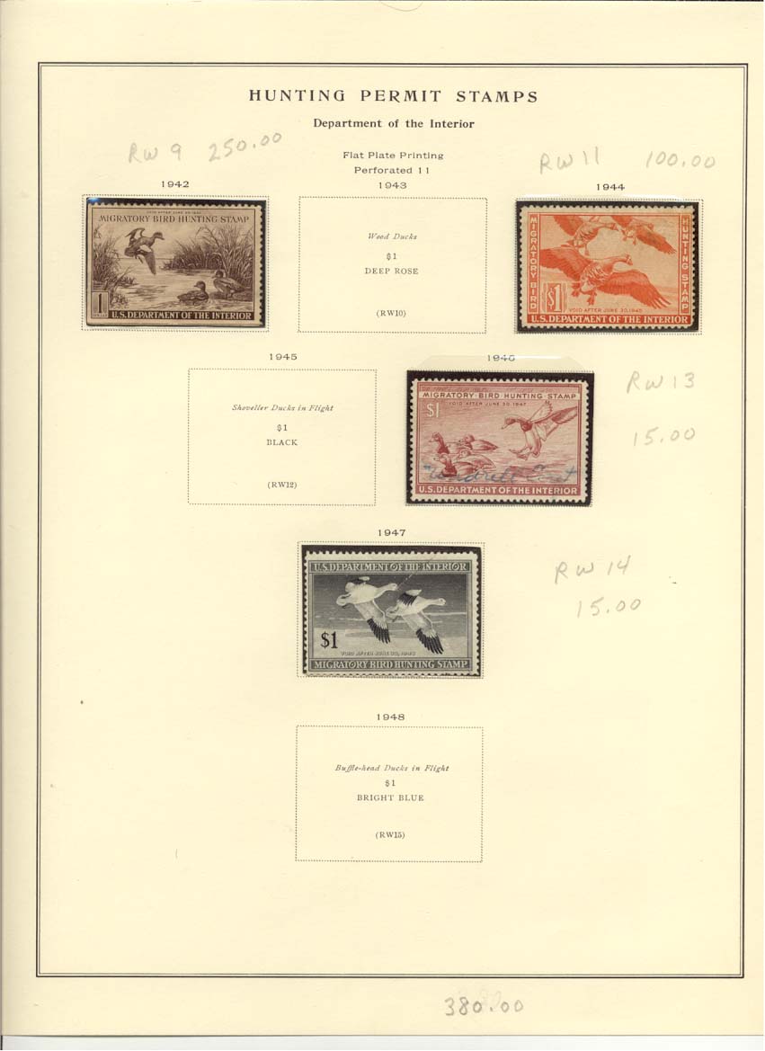 Hunting Permit Duck Stamps Scott #RW9, RW11, RW13, RW14